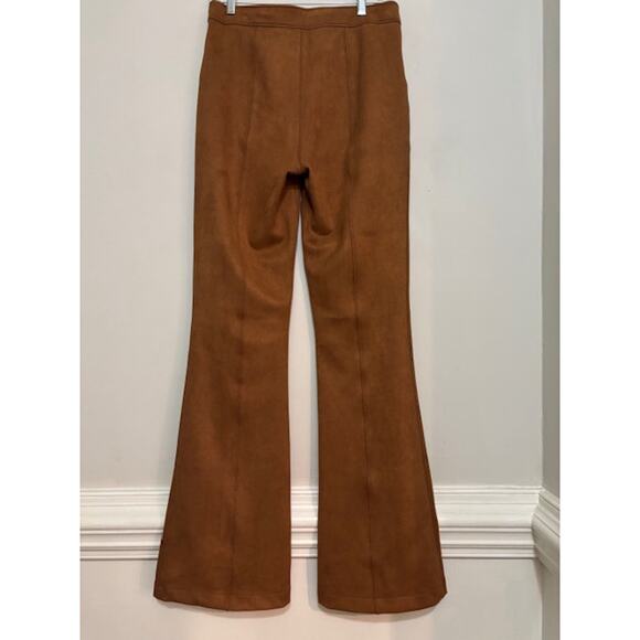 Spanx Faux Suede Pants High Waist Flare Pull On Caramel Large Seamed NEW - Picture 3 of 6